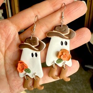 Handmade ghost cowboy earrings